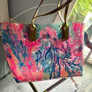 Lilly Pulitzer Pink and Blue PVC Clear Tropical Tote